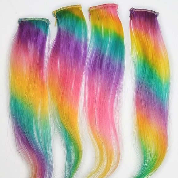 14 inch Remy Human Hair Extensions Pastel Colored Rainbow Prism Highlights - Picture 1 of 3